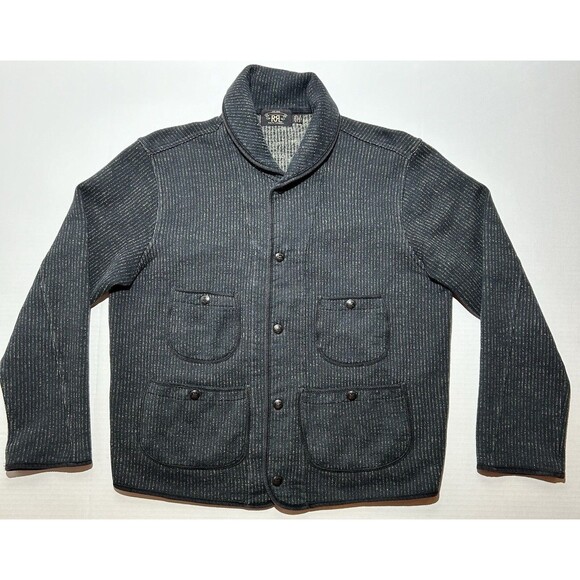 RRL Ralph Lauren Beach Cloth Cardigan Jacket Genuine Indigo Size Large Shawl - Picture 1 of 10